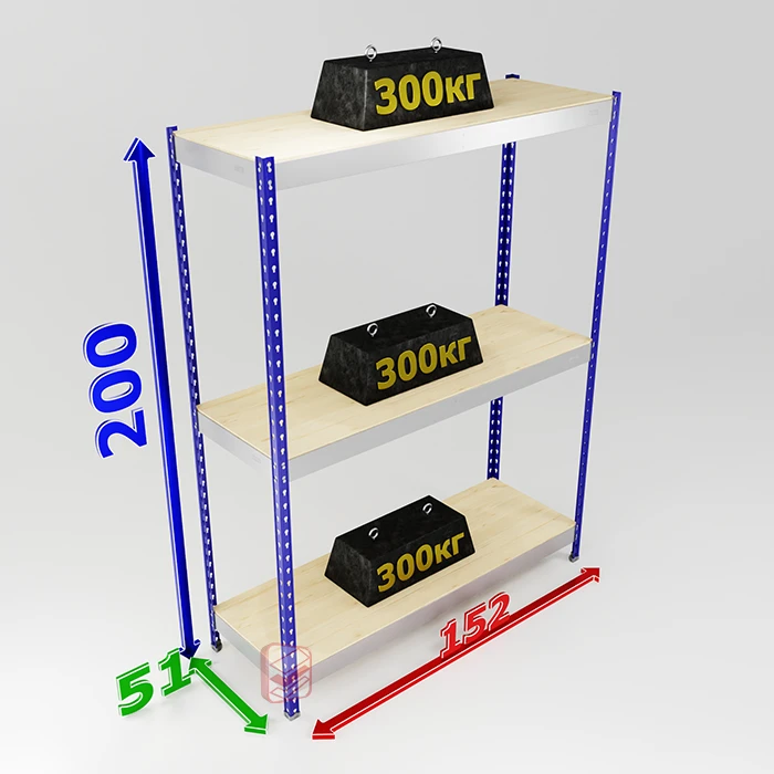 Стеллаж металлический на зацепах SB 200х152х51 3 полки фото Стеллаж Мастер