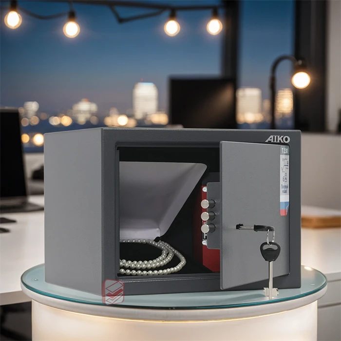 Сейф мебельный небольшой с ключевым замком AIKO T-230 KL интерьер фото СтеллажМастер Сейф мебельный небольшой с ключевым замком AIKO T-230 KL интерьер фото СтеллажМастер
